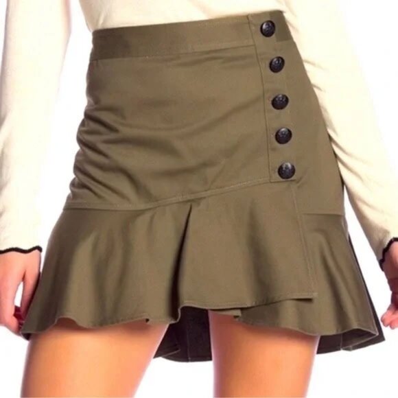 VERONICA BEARD Claremont Canvas Ruffled Mini Skirt Size 4 Army Olive Green $297 - Picture 4 of 16